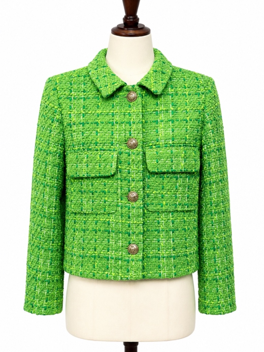 Nicole Miller New York Green Boucle Cropped Jacket XS